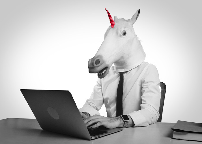 Unicorn sitting at desk